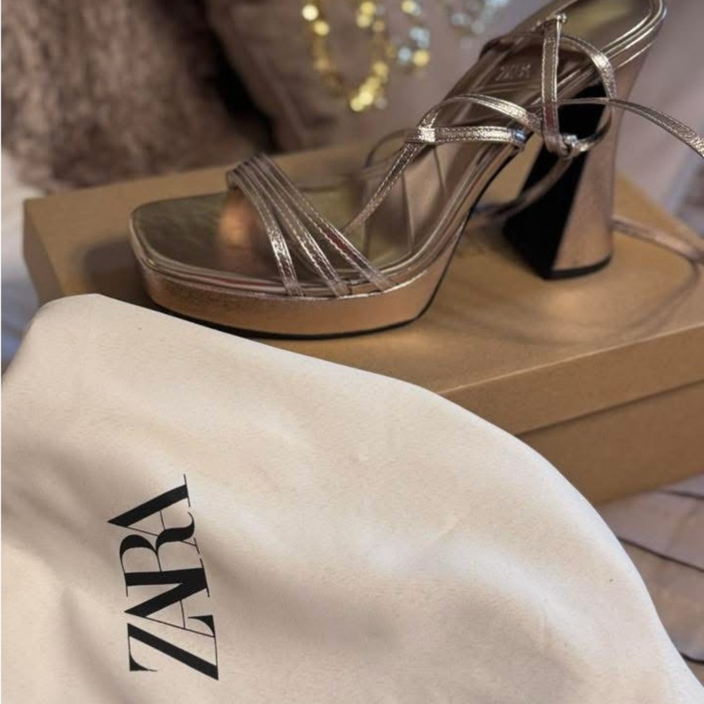 Zara Metallic Strappy Platform Heels